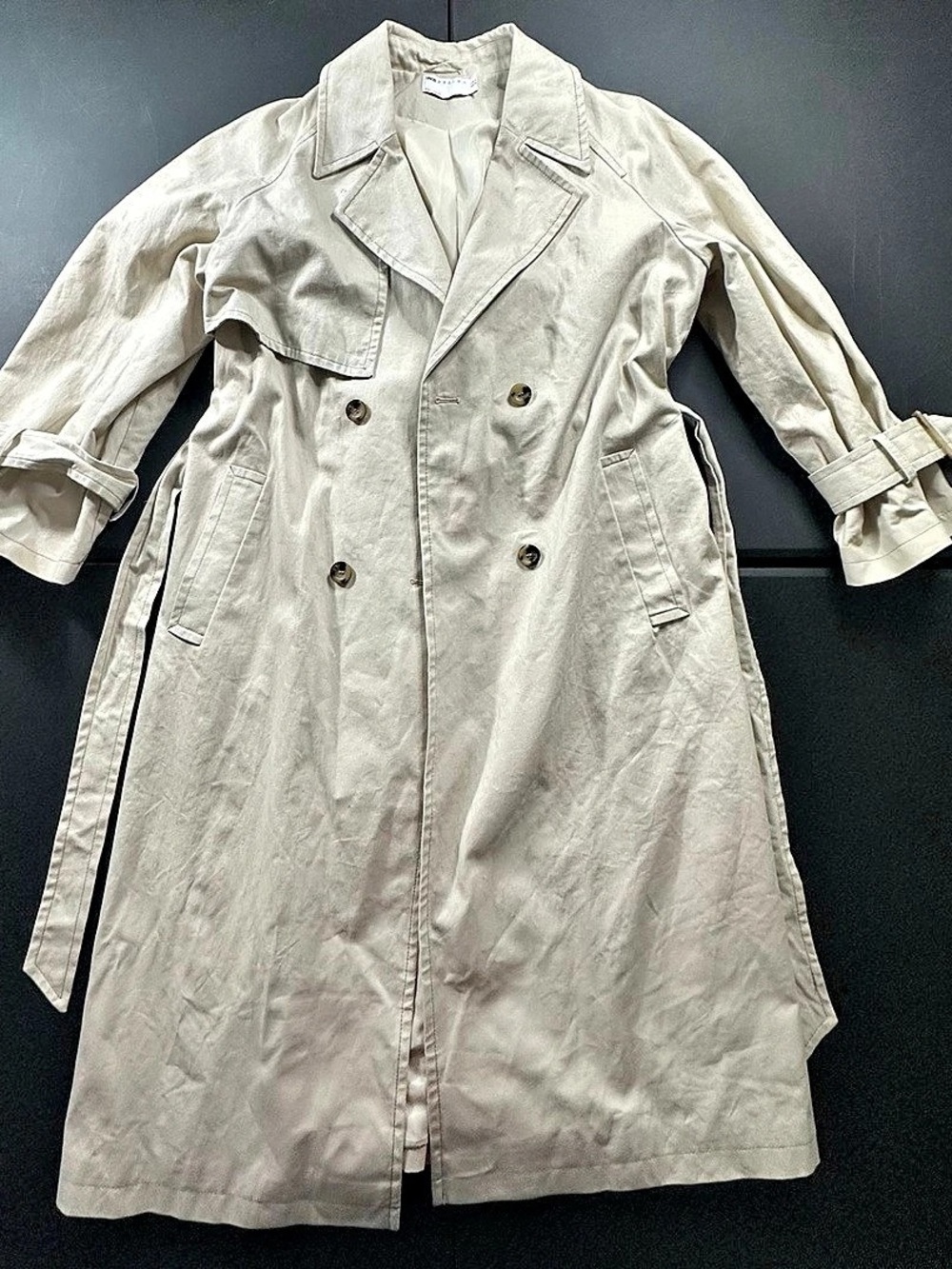 ASOS Design Double-Breasted Trench Coat in Cream Size Large